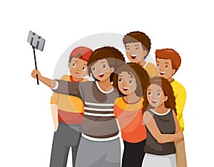 Happy Group Of Black Adolescent Taking Selfie Photo On Smartphone Together