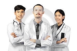 Happy Group Of Doctors Standing Over White Background