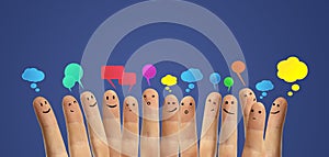 Happy group of finger with social chat sign