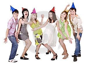 Happy group of people celebrate birthday. . photo