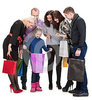 Happy group of shopping people holding bags