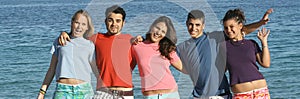 happy group of teens in t shirts photo