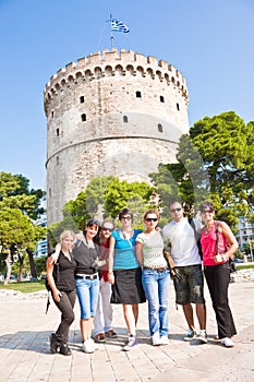 Happy group tourist in Greece