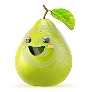 Happy guava character with a cheerful face and a green leaf