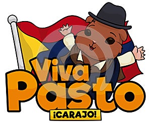 Guinea Pig over Pasto City Flag and Greeting for the Carnival, Vector Illustration photo