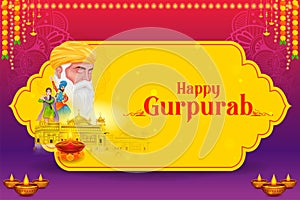 Happy Gurpurab, Guru Nanak Jayanti festival of Sikh celebration background