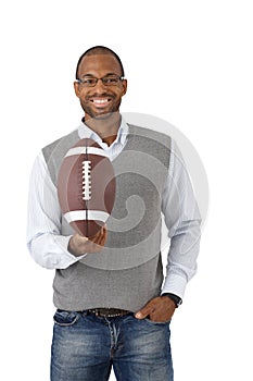 Happy guy with American football