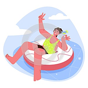 Happy guy floating in an inflatable ring