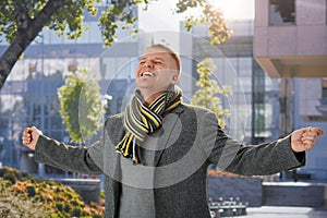 Happy guy in spring sunshine