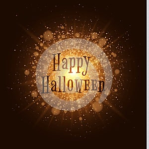 Happy Halloween . Abstract golden lights. Big bright flash of light. Gold dust. Beautiful text on the background of lights. Luxuri