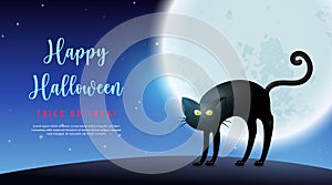 Happy halloween back cat and full moon night background