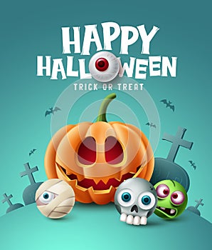 Happy halloween background design. Halloween trick or treat text with eyeball element