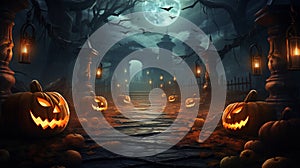 Happy halloween background with pumpkin and skull and spider