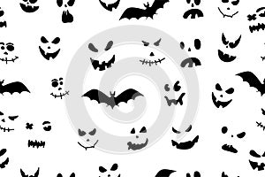 Happy Halloween background vector illustration. Scary eyes and bats. Seamless pattern.