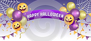 Happy Halloween | Balloons and ribbon banner vector illustration