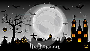 Happy Halloween banner,background with haunted house