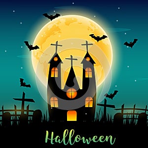 Happy Halloween banner,background with haunted house