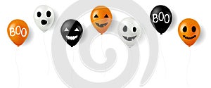 Happy Halloween Banner With Balloons And White Background
