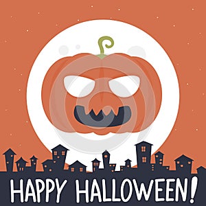 Happy halloween banner with cartoon pumpkin.