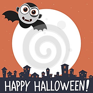 Happy halloween banner with cartoon vampire.