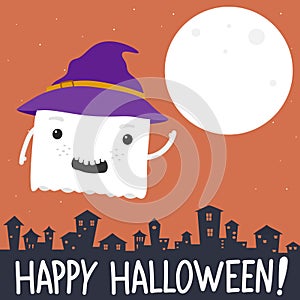 Happy halloween banner with ghost cartoon.