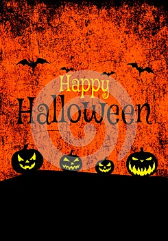 Happy Halloween banner grunge background with Jack-o-lantern pumpkins