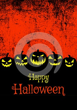 Happy Halloween banner grunge background with Jack-o-lantern pumpkins