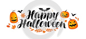 Happy Halloween banner. Handwritten lettering, calligraphy vector illustration photo