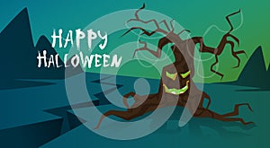 Happy Halloween Banner Trick Or Treat Concept Holiday Greeting Card Horror Scary Tree