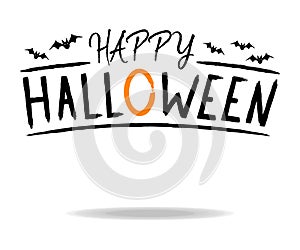 Happy Halloween with Bat and orange Circle. Concept Label, Banner, Art, Icon. Cartoon Vector Illustration