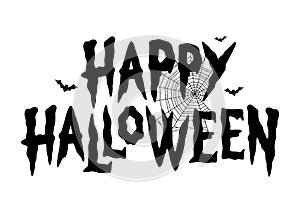 HAPPY HALLOWEEN BATS SPIDER WEB TEXT BANNER