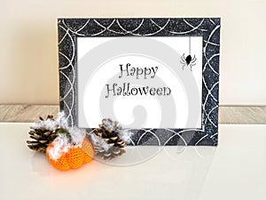 Happy Halloween black frame with pumpkin