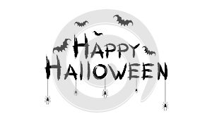 Happy halloween. Black text banner on a white background. Spiders, bats and spiderweb. Grunge text. Vector