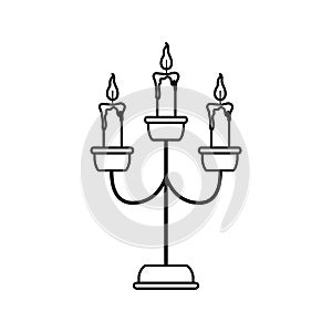 Happy halloween, candles in chandelier trick or treat celebration line icon style