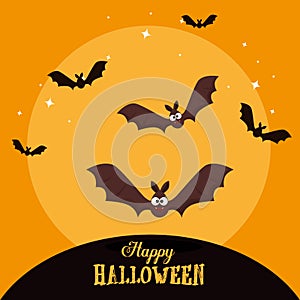 Happy halloween card with bats flying