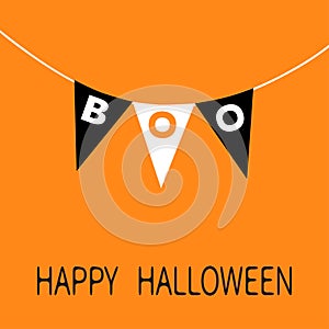 Happy Halloween card. Bunting flags pack Boo letters. Flag garland.