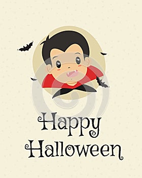 Happy Halloween Card Design, Dracula Cartoon Vector