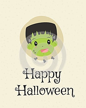 Happy Halloween Card Design, Frankenstein Cartoon Vector