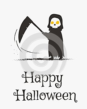 Happy Halloween Card Design, Grim Reaper Cartoon Vector