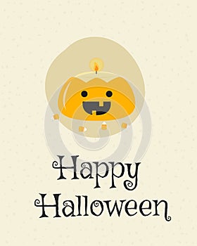 Happy Halloween Card Design, Pumpkin Candle Cartoon Vector