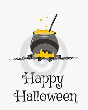 Happy Halloween Card Design, Witch Cauldron Cartoon Vector photo