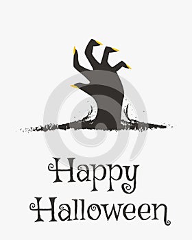 Happy Halloween Card Design, Zombie Hand Cartoon Vector
