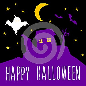 Happy halloween card template. Abstract halloween ghost, house and star pattern