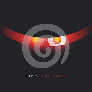 Happy Halloween Card Template - Creepy Monster Face with Glowing Looking Red Evil Eyes in the Dark - Modern Style Holiday Vector