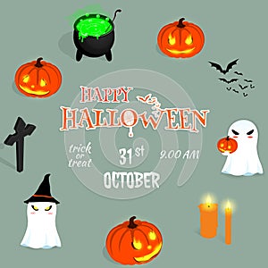 Happy halloween cartoon ghost pumkin background vector photo