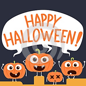 Happy halloween with cartoon pumpkin characters.