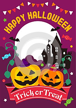 Happy halloween / cartoon pumpkin Jack o lantern character vector illustration. Poster flyer template design