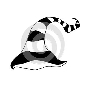 Happy Halloween. Cartoon striped witch hat with buckle isolated on white background. Children kid costume masquerade