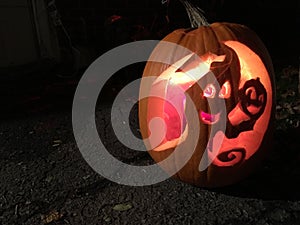 Happy Halloween carved pumpkin design with copy space