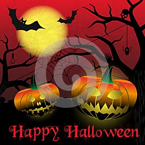 Happy halloween carved pumpkins and scary night background eps10